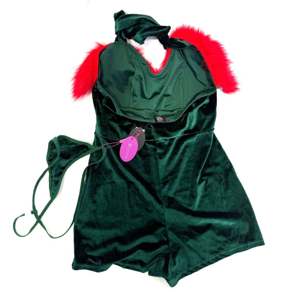 Avidlove NWT Christmas green velvet romper + thong - Picture 5 of 8